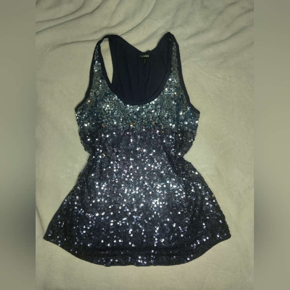 Express Shimmering Black and Silver Tank Top
